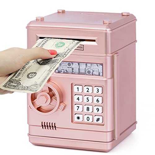 Refasy Piggy Bank Toy,Kids Toys Electronic Piggy Bank for Boys Girls Kids Safe ATM Bank Cash Coin Can for Children Money Bank Toys Money Saving Box Birthday Gift for Kids 6-8(Rose Gold) - Image 1