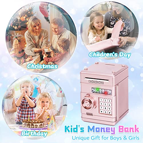 Refasy Piggy Bank Toy,Kids Toys Electronic Piggy Bank for Boys Girls Kids Safe ATM Bank Cash Coin Can for Children Money Bank Toys Money Saving Box Birthday Gift for Kids 6-8(Rose Gold) - Image 5