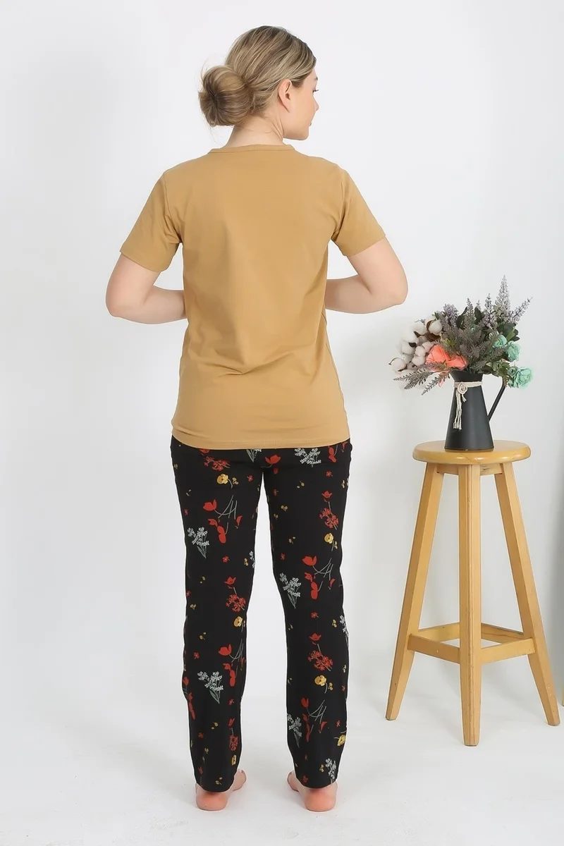 اكبينيز Women's Short Sleeve Cotton Combed Pajama Set Mustard 4214