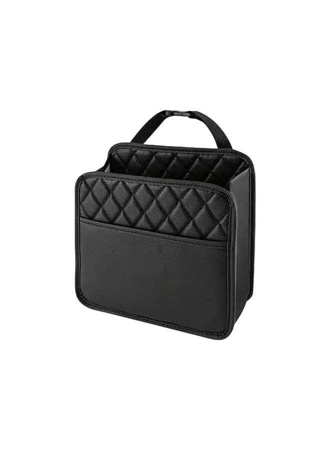 Black PU Leather Car Seat Back Organizer With Cup Holder And Storage Bag - Image 5
