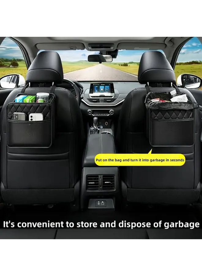 Black PU Leather Car Seat Back Organizer With Cup Holder And Storage Bag - Image 4