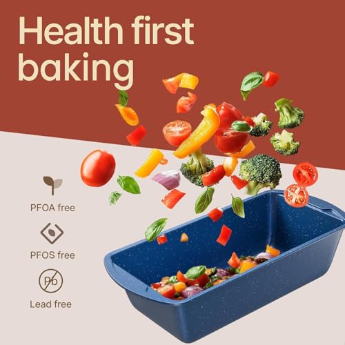 BAKKENMASTER Nonstick Loaf Pan Set Pack of 4, Carbon Steel 11" Large Baking Bread Pan, Oven Safe Up to 450°F, PFOA, PFOS, PTFE Free, Space Saving Stackable Design, Stain Resistant, Dishwasher Friendly, Blue Marble - Image 5