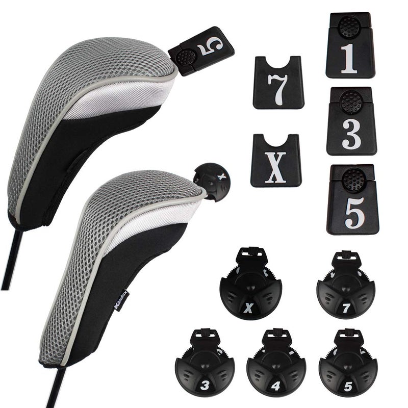 Andux 6pcs/Set Golf Club Head Covers Woods Driver Fairway Hybrid Set (3 Hybrids + 3 Woods) Black/Grey - Image 4