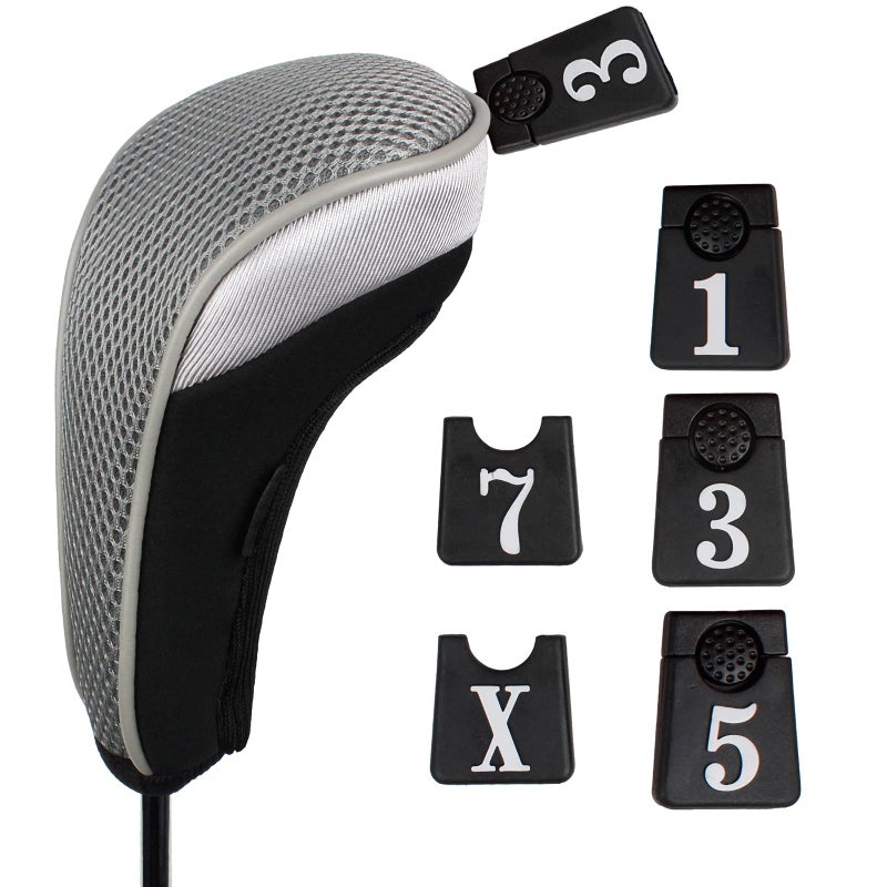 Andux 6pcs/Set Golf Club Head Covers Woods Driver Fairway Hybrid Set (3 Hybrids + 3 Woods) Black/Grey - Image 5