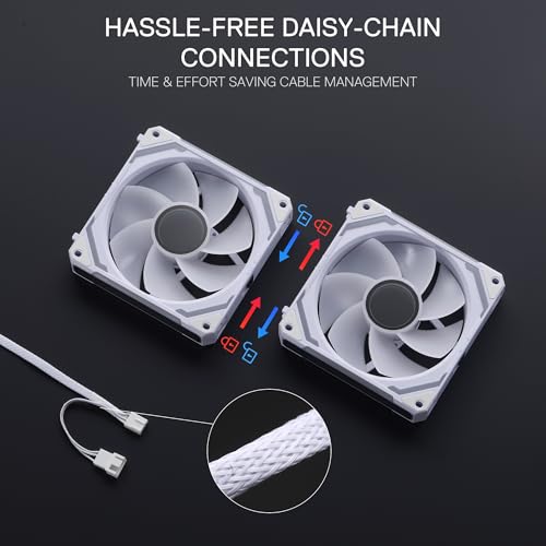 Redragon GCF012 Reverse 120mm PC Case Fan, Daisy-Chain Connection, 5V 3Pin ARGB Lighting, 4 Pin PWM Case Fan, for Radiator/Computer Case Cooling, 120x120x25mm, 3 Pack, White - Image 3