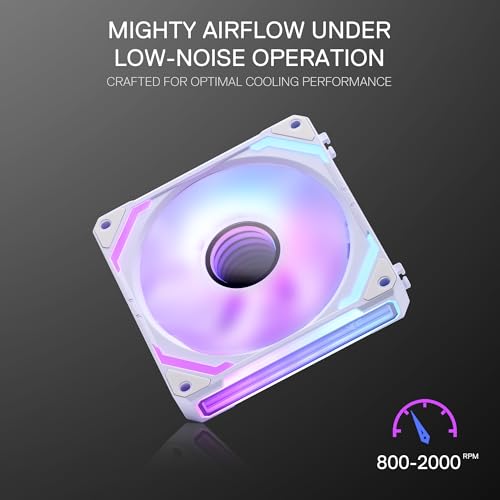 Redragon GCF012 Reverse 120mm PC Case Fan, Daisy-Chain Connection, 5V 3Pin ARGB Lighting, 4 Pin PWM Case Fan, for Radiator/Computer Case Cooling, 120x120x25mm, 3 Pack, White - Image 4