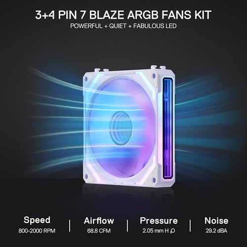 Redragon GCF012 Reverse 120mm PC Case Fan, Daisy-Chain Connection, 5V 3Pin ARGB Lighting, 4 Pin PWM Case Fan, for Radiator/Computer Case Cooling, 120x120x25mm, 3 Pack, White - Image 2