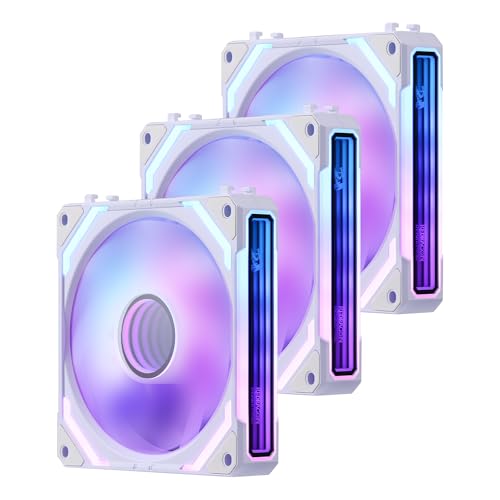 Redragon GCF012 Reverse 120mm PC Case Fan, Daisy-Chain Connection, 5V 3Pin ARGB Lighting, 4 Pin PWM Case Fan, for Radiator/Computer Case Cooling, 120x120x25mm, 3 Pack, White - Image 1