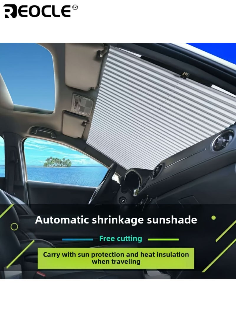 REOCLE Car Sun Shade Curtain Automatic Retractable Windshield Sunshade UV Protection Heat Insulation Roll-Up Design for Front Windshield Durable Weather Vehicle Accessory Easy Installation Shade - Image 4