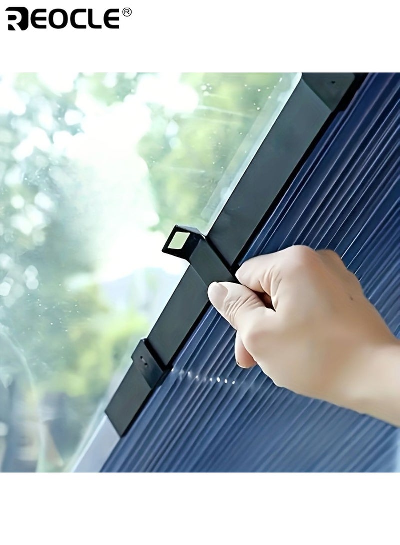 REOCLE Car Sun Shade Curtain Automatic Retractable Windshield Sunshade UV Protection Heat Insulation Roll-Up Design for Front Windshield Durable Weather Vehicle Accessory Easy Installation Shade - Image 5