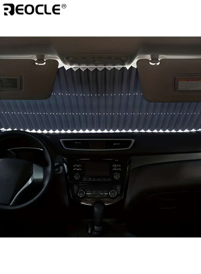 REOCLE Car Sun Shade Curtain Automatic Retractable Windshield Sunshade UV Protection Heat Insulation Roll-Up Design for Front Windshield Durable Weather Vehicle Accessory Easy Installation Shade - Image 3