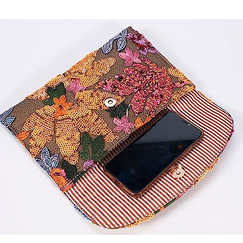 QTKJ Envelope Package, Clutch Purses for Women, Sequin Embroidered Flowers Straw Bag, Bohemian Handmade Handbags, Beach Bag for Vacation, Travel, Banquet (Orange Flower) - Image 4