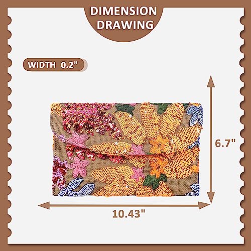QTKJ Envelope Package, Clutch Purses for Women, Sequin Embroidered Flowers Straw Bag, Bohemian Handmade Handbags, Beach Bag for Vacation, Travel, Banquet (Orange Flower) - Image 2