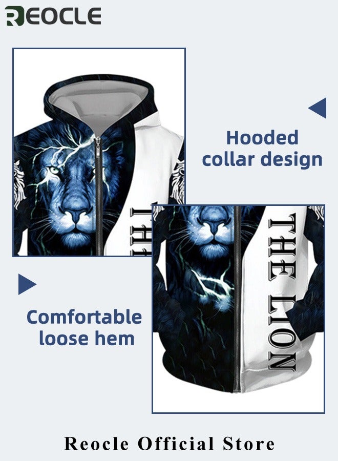 ريوكل طقم هودي رجالي مكون من قطعتين، سويت شيرت، بقلنسوة بأكمام طويلة، مطبوع ثلاثي الأبعاد، مع سحاب، بنطال رياضي، بدلة كاجوال - Image 5