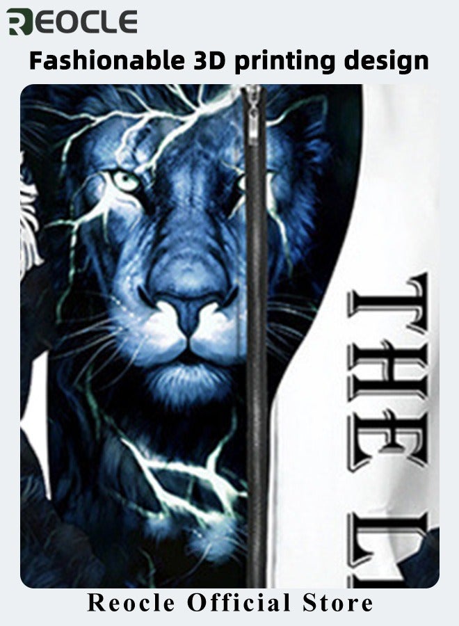 ريوكل طقم هودي رجالي مكون من قطعتين، سويت شيرت، بقلنسوة بأكمام طويلة، مطبوع ثلاثي الأبعاد، مع سحاب، بنطال رياضي، بدلة كاجوال - Image 4