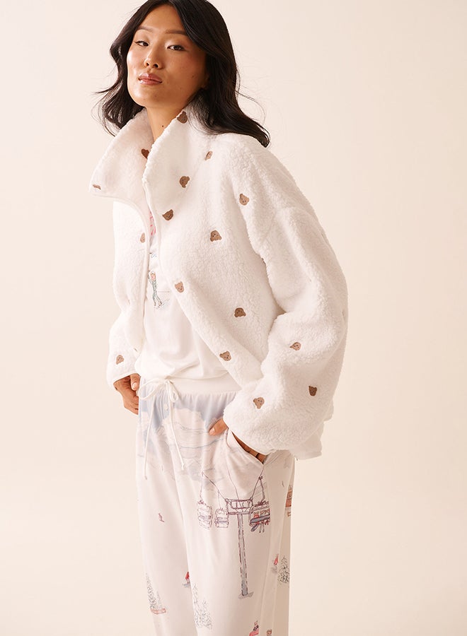 La Vie en Rose Teddy Bear Embroidered Sherpa Cardigan - Image 4