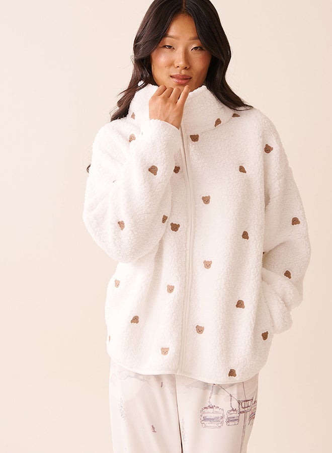 La Vie en Rose Teddy Bear Embroidered Sherpa Cardigan - Image 5