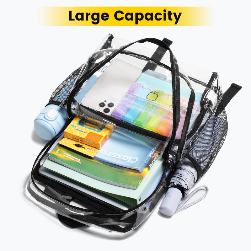 Vorspack Clear Backpack Heavy Duty - Large Clear Backpacks for School See Through Bookbag for Girls Boys Transparent Bag for Work, Concert, College - Black - Image 3