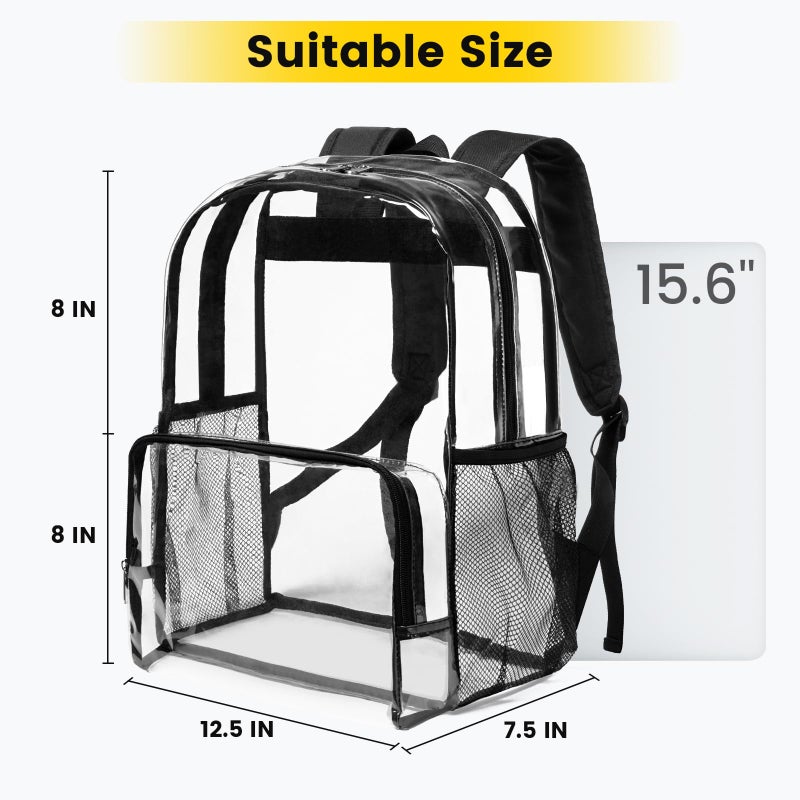 Vorspack Clear Backpack Heavy Duty - Large Clear Backpacks for School See Through Bookbag for Girls Boys Transparent Bag for Work, Concert, College - Black - Image 2