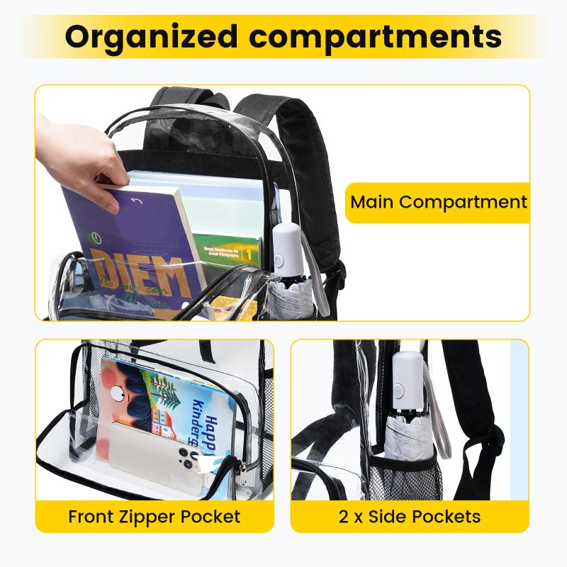 Vorspack Clear Backpack Heavy Duty - Large Clear Backpacks for School See Through Bookbag for Girls Boys Transparent Bag for Work, Concert, College - Black - Image 4