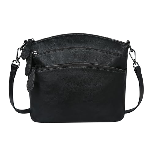 HESHE Crossbody Purses for Women Genuine Leather Purses and Handbags Designer Satchel Purse with Multi-Pockets Vintage Small Shoulder Bags Ladies Hobo Bag (Black) - Image 1