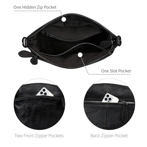 HESHE Crossbody Purses for Women Genuine Leather Purses and Handbags Designer Satchel Purse with Multi-Pockets Vintage Small Shoulder Bags Ladies Hobo Bag (Black) - Image 5
