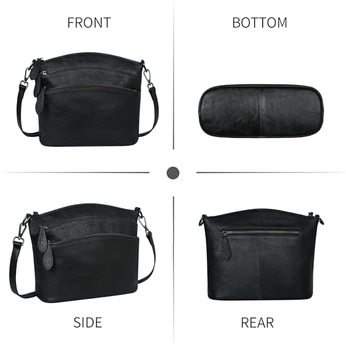 HESHE Crossbody Purses for Women Genuine Leather Purses and Handbags Designer Satchel Purse with Multi-Pockets Vintage Small Shoulder Bags Ladies Hobo Bag (Black) - Image 3