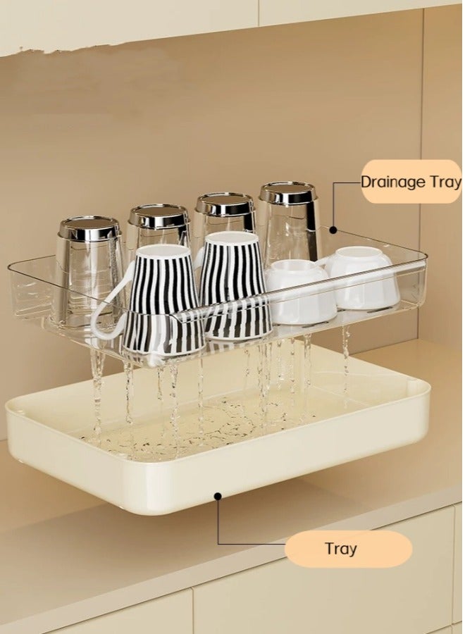 Double Layer Cup Drying Rack with Drain Tray, Bathroom Cup Storage Rack with Basket, Perfume Storage Box, Cosmetic Storage Box, Multi-Function Kitchen Storage Rack (Can Hold Glasses, Tumblers and Tea Cups) - Image 5