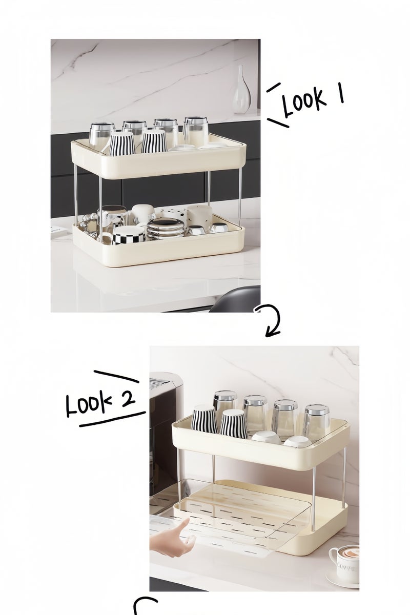 Double Layer Cup Drying Rack with Drain Tray, Bathroom Cup Storage Rack with Basket, Perfume Storage Box, Cosmetic Storage Box, Multi-Function Kitchen Storage Rack (Can Hold Glasses, Tumblers and Tea Cups) - Image 1