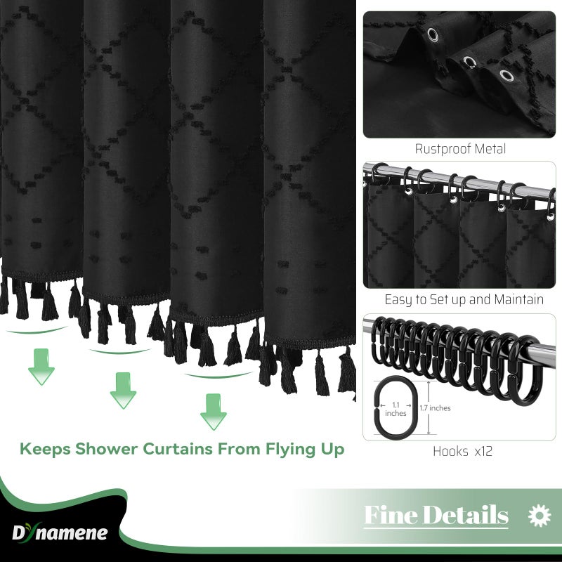 Dynamene 80 بوصة ستارة دش الطول بوهو معنقدة مخططة مخططة طويلة القماش الستائر دش للدش للديكور الحمام كبير الفندق سبح الستار الفاخر مجموعة مع هوك التجاعيد خالية من الأسود 72x80 - Image 4