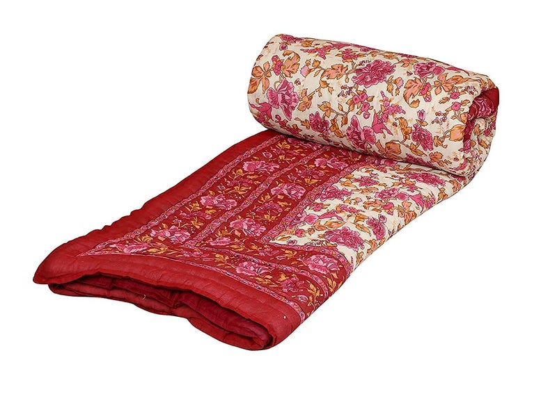 LOARSHY Pure Cotton Floral Printed Quilt | Lightweight and Warm Jaipuri Rajasthani Single Reversible Bed Razai | Soft Razai for Winters | Beautiful Gift Item - Image 2