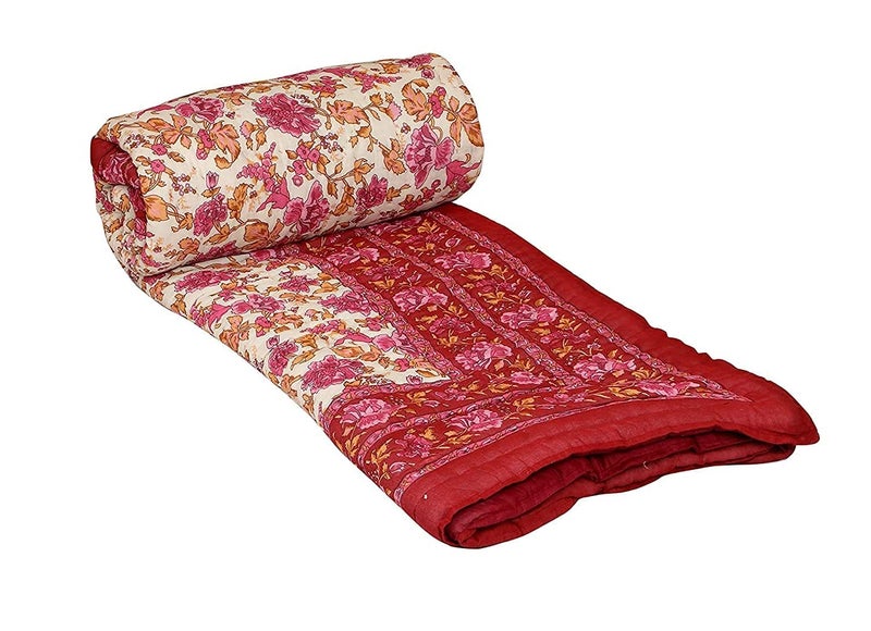LOARSHY Pure Cotton Floral Printed Quilt | Lightweight and Warm Jaipuri Rajasthani Single Reversible Bed Razai | Soft Razai for Winters | Beautiful Gift Item - Image 1