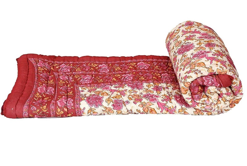 LOARSHY Pure Cotton Floral Printed Quilt | Lightweight and Warm Jaipuri Rajasthani Single Reversible Bed Razai | Soft Razai for Winters | Beautiful Gift Item - Image 3