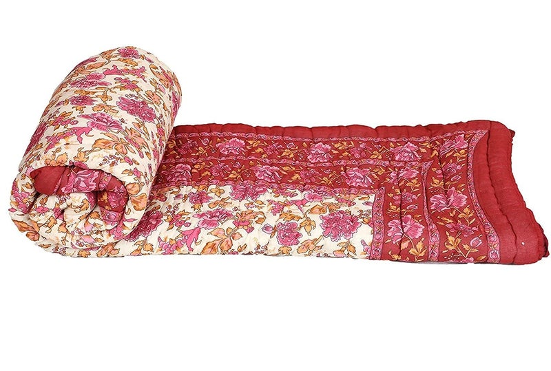 LOARSHY Pure Cotton Floral Printed Quilt | Lightweight and Warm Jaipuri Rajasthani Single Reversible Bed Razai | Soft Razai for Winters | Beautiful Gift Item - Image 4