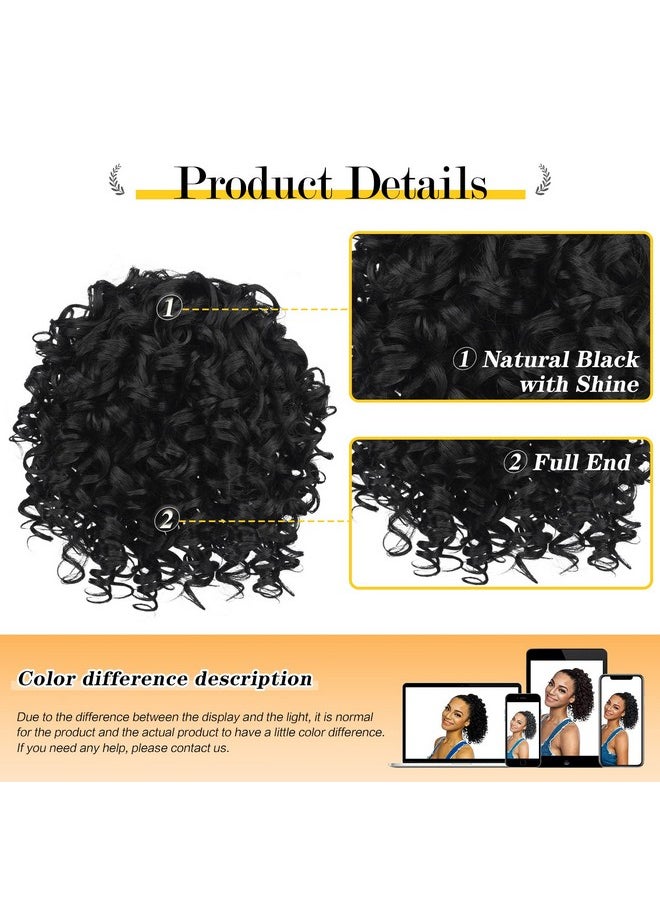 PEACOCO - Short Curly Ponytails Drawstring Ponytail Hair Piece For Black Women 6 Inch Kinky Ponytail Extension For Kids Black Girls (1B) - Image 1