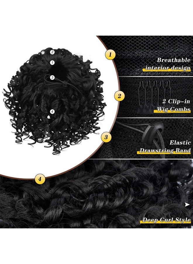 PEACOCO - Short Curly Ponytails Drawstring Ponytail Hair Piece For Black Women 6 Inch Kinky Ponytail Extension For Kids Black Girls (1B) - Image 1