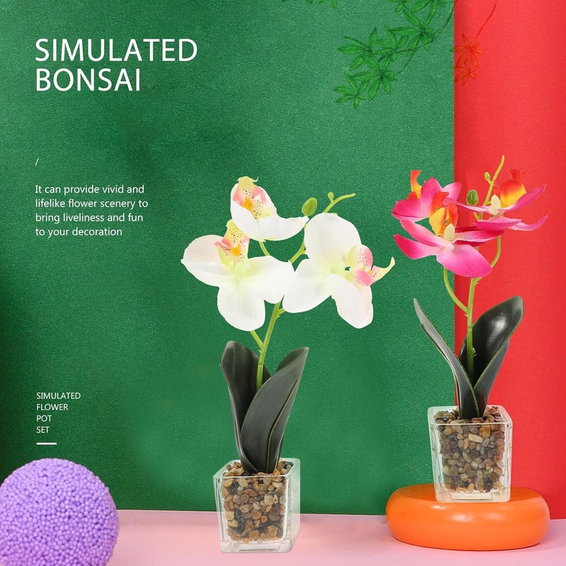 Artificial Phalaenopsis Décor Set 2pcs, Realistic Faux Butterfly Orchid Potted Plants, Indoor Office Decorative Fake Flower Bonsai for Home Table Display - Image 4