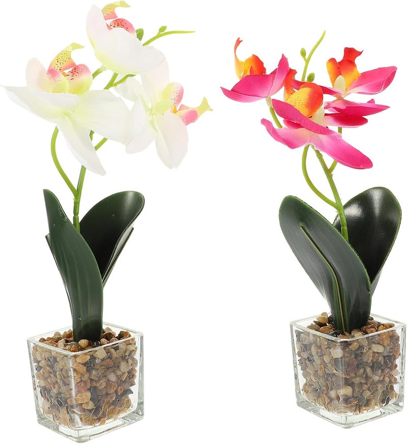 Artificial Phalaenopsis Décor Set 2pcs, Realistic Faux Butterfly Orchid Potted Plants, Indoor Office Decorative Fake Flower Bonsai for Home Table Display - Image 1