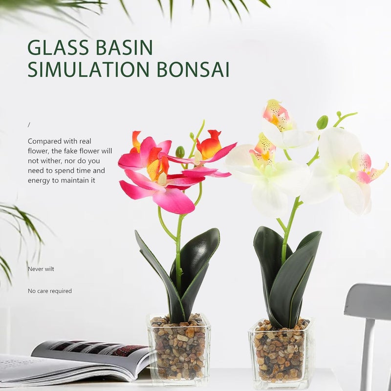 Artificial Phalaenopsis Décor Set 2pcs, Realistic Faux Butterfly Orchid Potted Plants, Indoor Office Decorative Fake Flower Bonsai for Home Table Display - Image 3