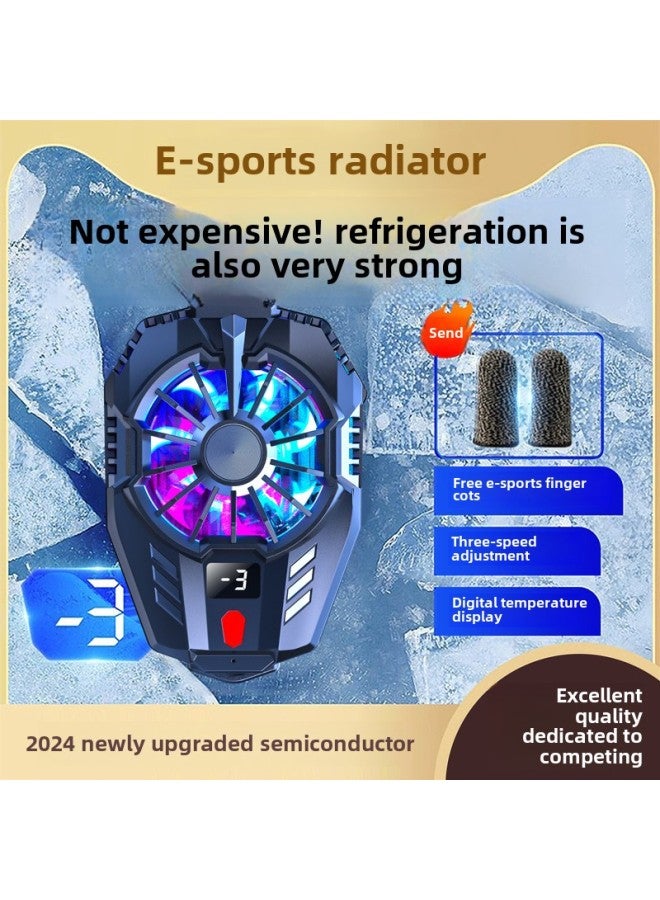 E-sports Dedicated Mobile Phone Radiator Semiconductor Refrigeration Cooling Artifact Game Live Clip Mute Fan Anchor-Colour:Top-of-the-line Overclocking Model [intelligent Digital Display + Semiconductor Refrigeration + Free Gaming Finger Gloves]  - Image 1
