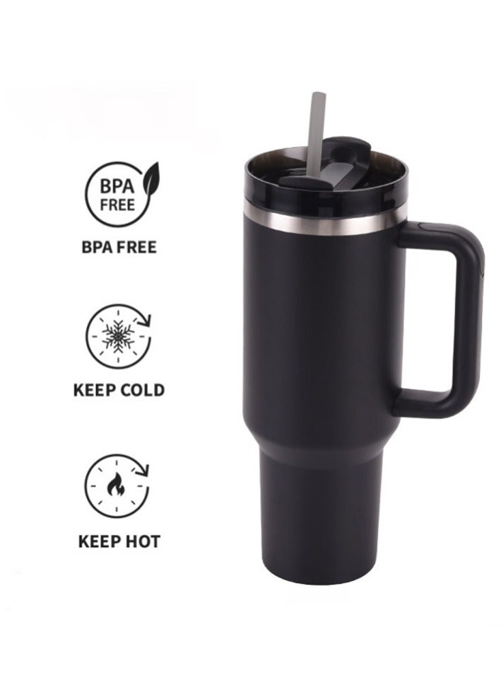 40oz الفولاذ المقاوم للصدأ كأس الآيس كريم مع القش ، كأس السيارة المحمولة ، كأس العزل والتبريد بسعة كبيرة - Image 1