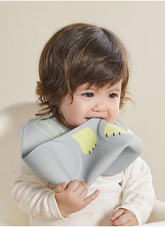 Babycare Babycare - Baby Silicone Bib – Grey Tiger, Waterproof, Adjustable Feeding Bib with Food Catcher – Safety Approved for Babies  - Image 4