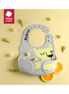 Babycare Babycare - Baby Silicone Bib – Grey Tiger, Waterproof, Adjustable Feeding Bib with Food Catcher – Safety Approved for Babies  - Image 2
