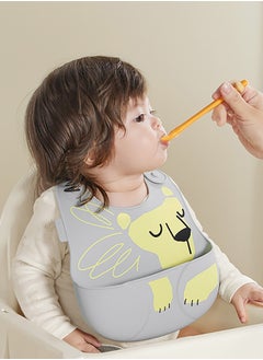 Babycare Babycare - Baby Silicone Bib – Grey Tiger, Waterproof, Adjustable Feeding Bib with Food Catcher – Safety Approved for Babies  - Image 5