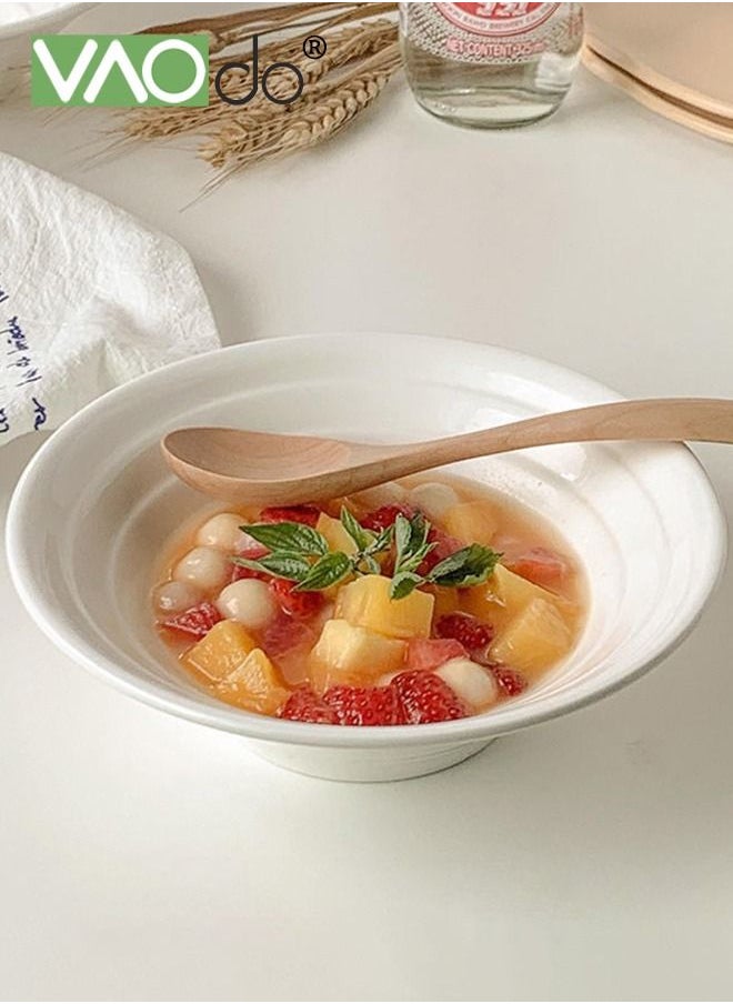 VAOdo 4PCS Large Salad Bowls Ceramic Fruit Bowls Thread Thickened Underglaze Craft Salad Bowl Suitable For Dessert Pasta Salad Pasta Rice Smoothie Milkshake Bowl  - Image 3