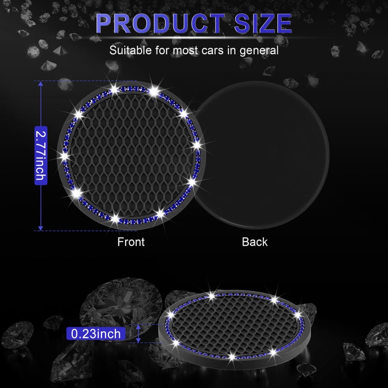 JUSTTOP 2 Pack Universal Auto Anti Slip Cup Holder Insert Coaster, Car Cup Holder Coaster, Bling Crystal Rhinestone Car Interior Accessories, Black - Blue - Image 2