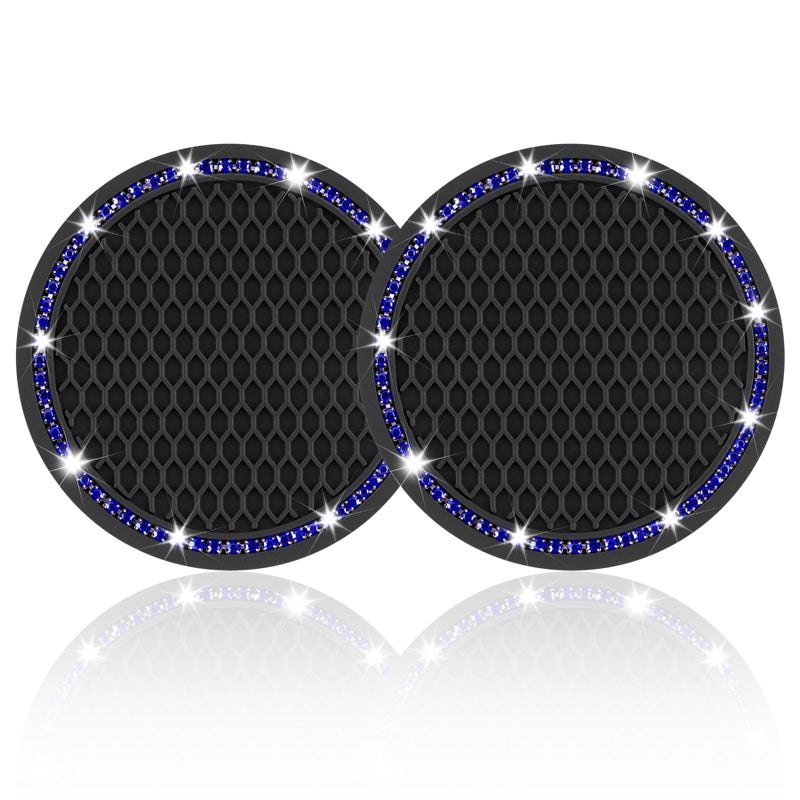 JUSTTOP 2 Pack Universal Auto Anti Slip Cup Holder Insert Coaster, Car Cup Holder Coaster, Bling Crystal Rhinestone Car Interior Accessories, Black - Blue - Image 1