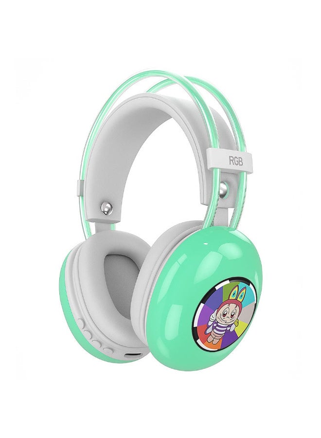 Cute Cartoon Kids Headphones 🎧🌟 Stylish mint green headphones featuring the beloved Labubu character combine comfort and entertainment! * Soft ear cushions for comfortable sound isolation * RGB lighting adds a fun touch * Safe, kid-friendly sound quality  🎁 Perfect for everyday use or as a special gift for kids! 💚