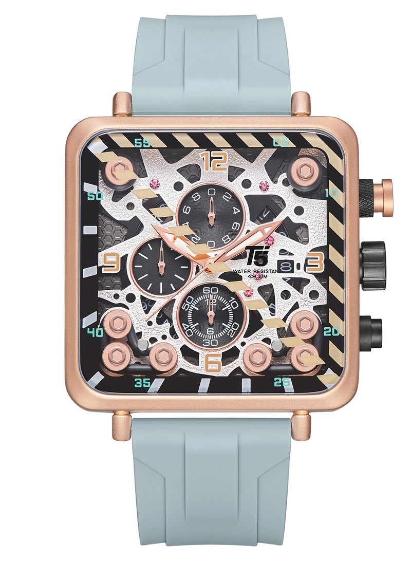 T5 T5 Men's Chronograph Square Dial Silicone Strap Watch  - Image 1