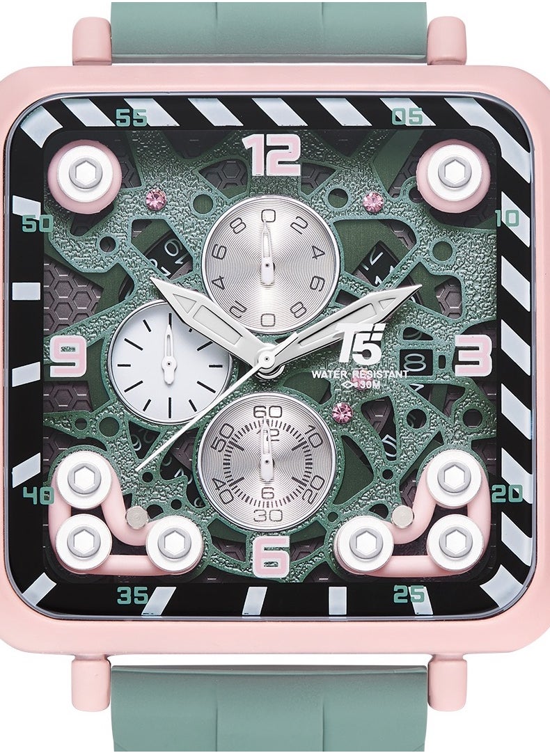 T5 T5 Men's Chronograph Square Dial Silicone Strap Watch  - Image 4